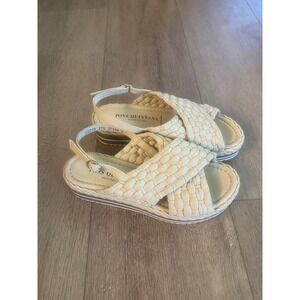 Pons Quintana Leather Woven Cream Platform Sandal Size 37 NEW